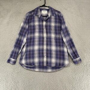 REI Hemp Plaid Shirt Mens Large Purple Cotton Long Sleeve Button Up Nautral